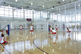 Volleyball practice in the new Rec Center