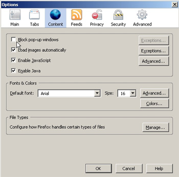firefox options panel