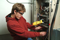 Male working (red shirt)