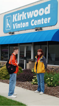 Students talking outside Vinton Center
