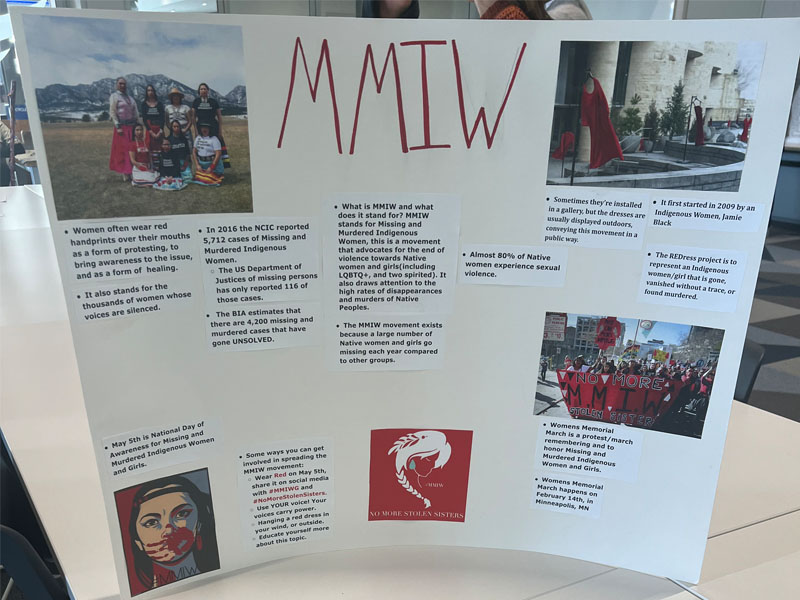 student presentation display board regarding missing and murdered indigenous women